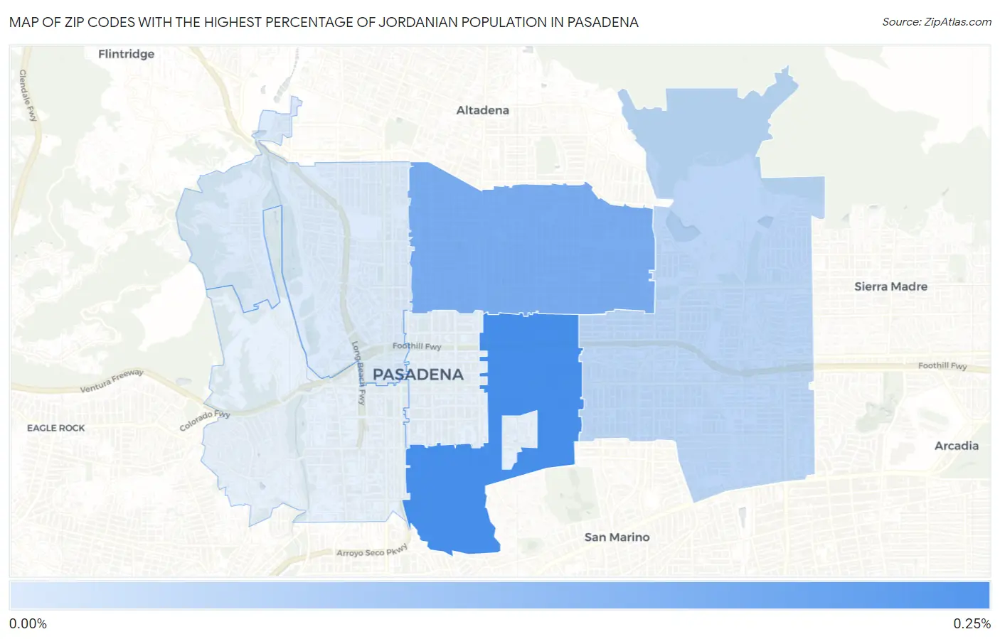 Zip Codes with the Highest Percentage of Jordanian Population in Pasadena Map