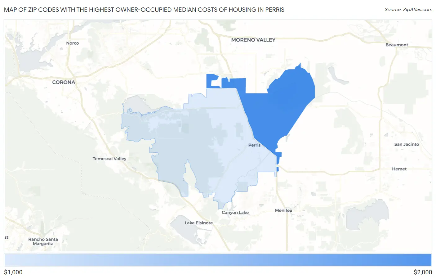 Zip Codes with the Highest Owner-Occupied Median Costs of Housing in Perris Map