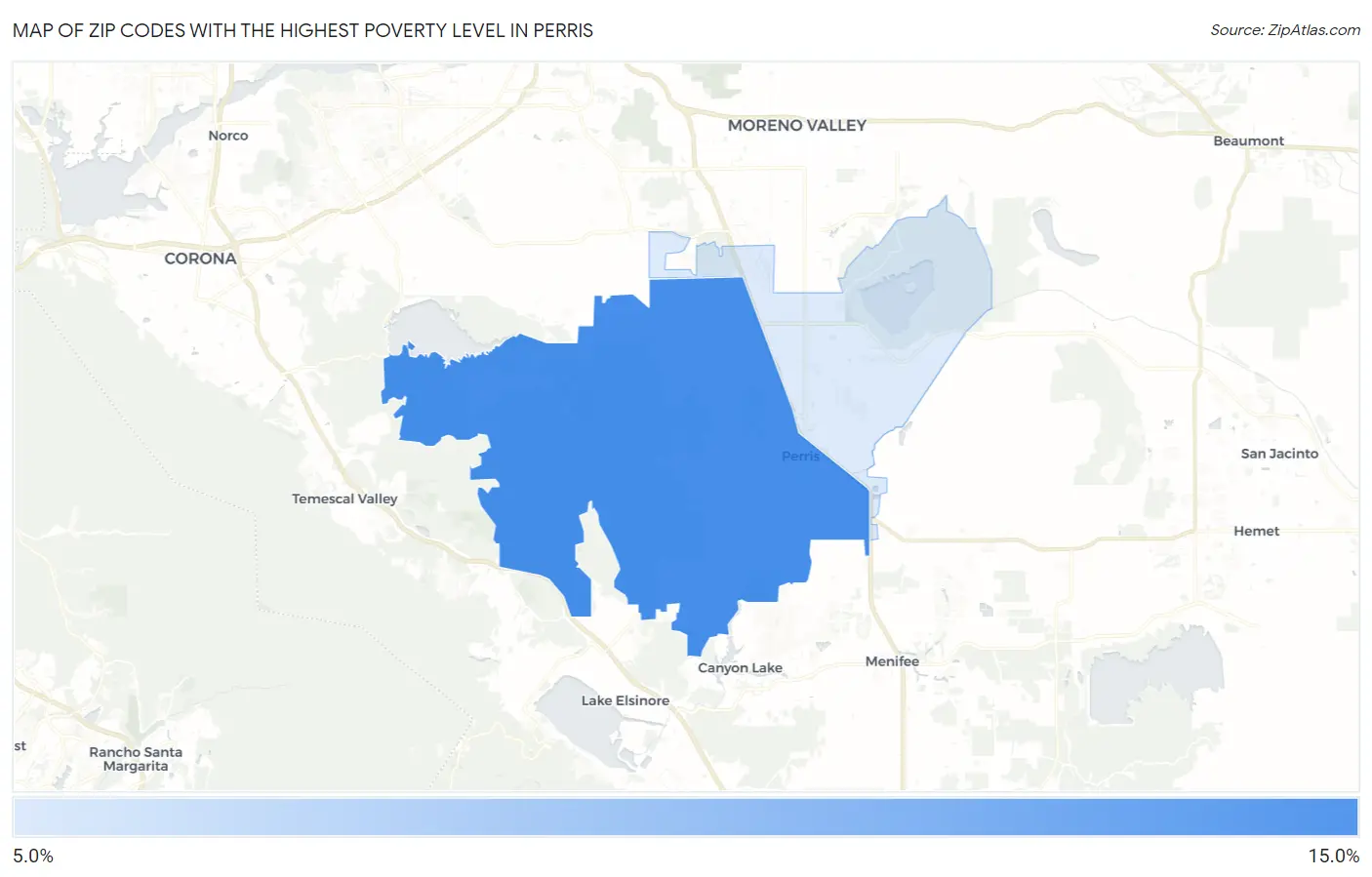 Zip Codes with the Highest Poverty Level in Perris Map