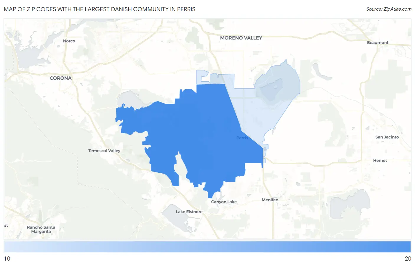 Zip Codes with the Largest Danish Community in Perris Map
