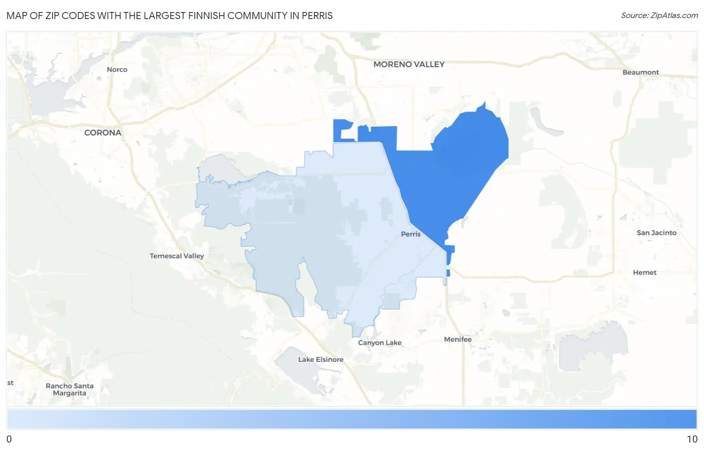 Zip Codes with the Largest Finnish Community in Perris Map