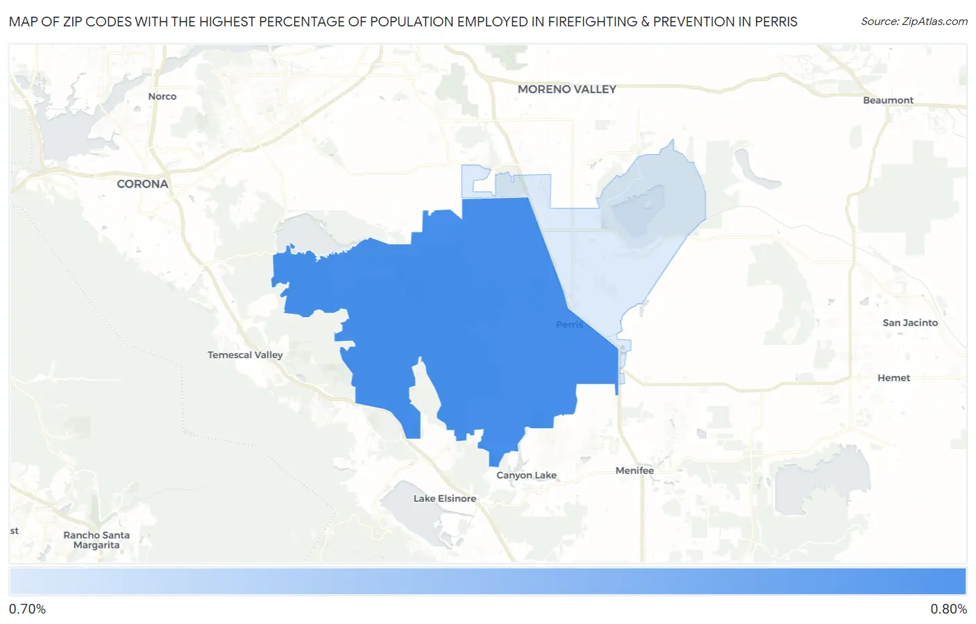 Zip Codes with the Highest Percentage of Population Employed in Firefighting & Prevention in Perris Map
