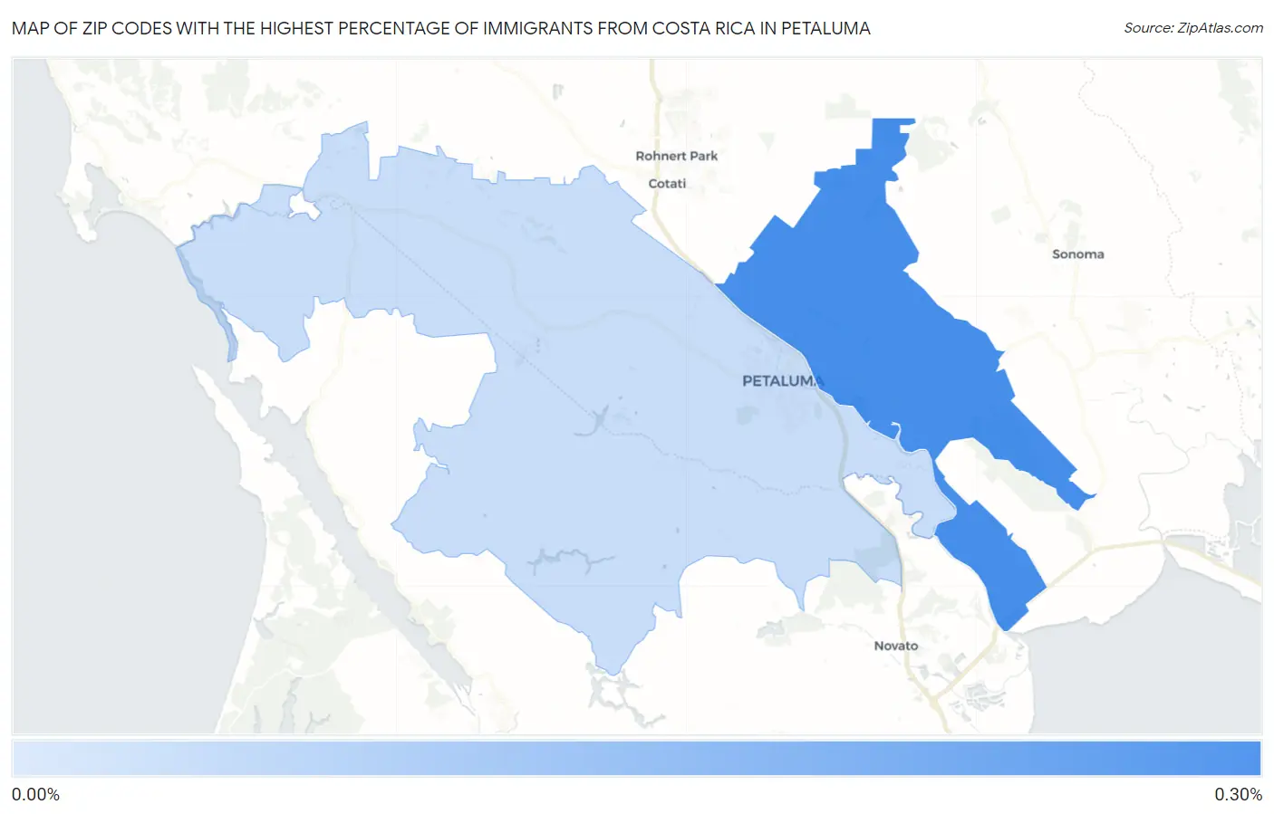 Zip Codes with the Highest Percentage of Immigrants from Costa Rica in Petaluma Map