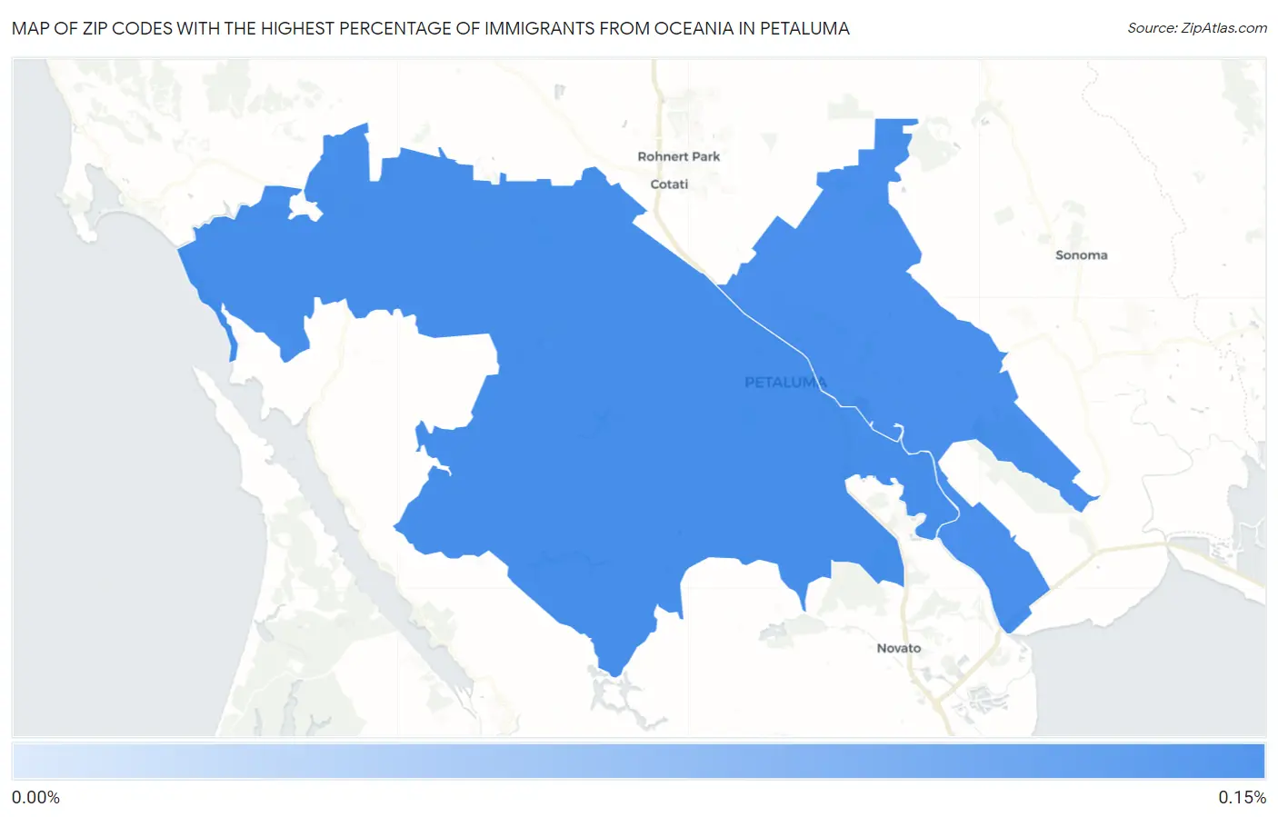 Zip Codes with the Highest Percentage of Immigrants from Oceania in Petaluma Map