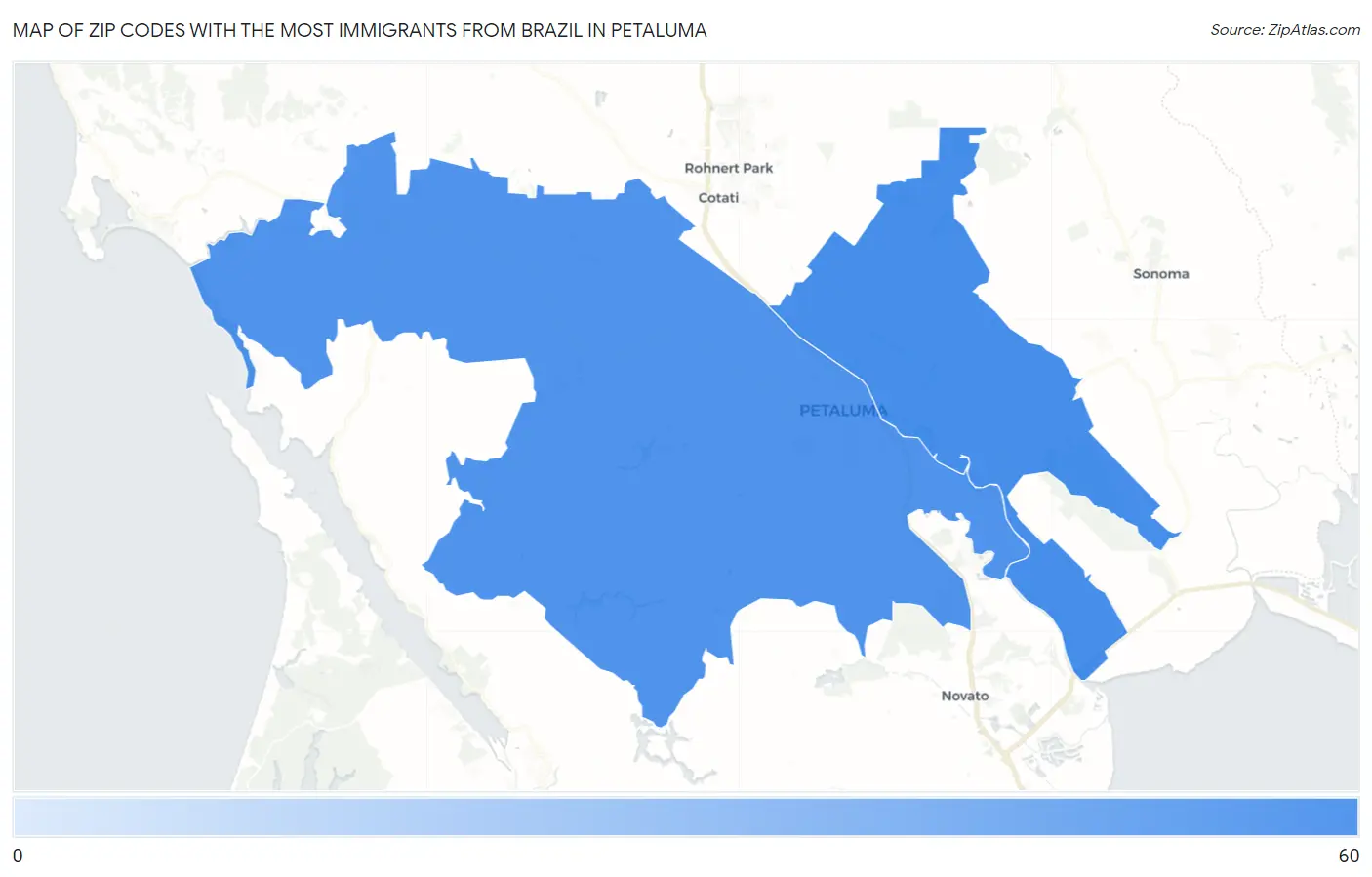 Zip Codes with the Most Immigrants from Brazil in Petaluma Map