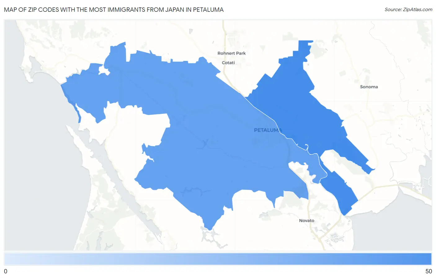 Zip Codes with the Most Immigrants from Japan in Petaluma Map