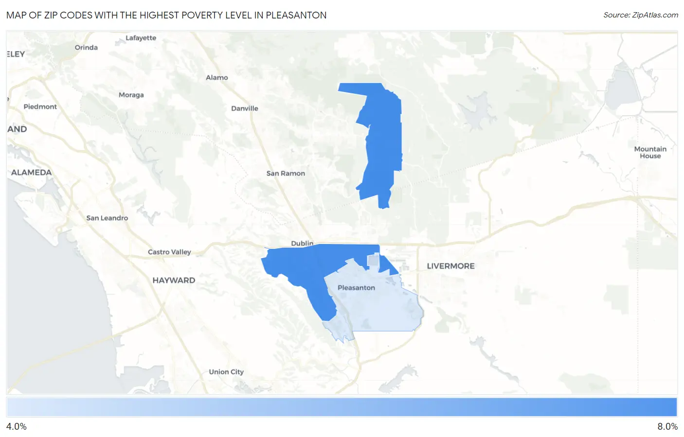 Zip Codes with the Highest Poverty Level in Pleasanton Map