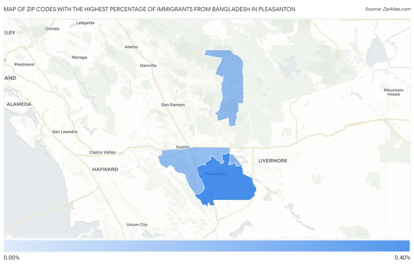 Zip Codes with the Highest Percentage of Immigrants from Bangladesh in Pleasanton Map