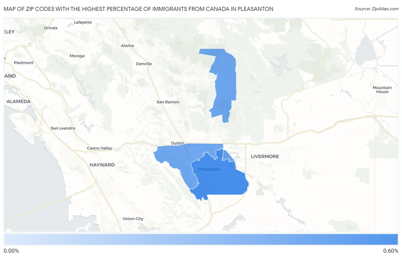 Zip Codes with the Highest Percentage of Immigrants from Canada in Pleasanton Map