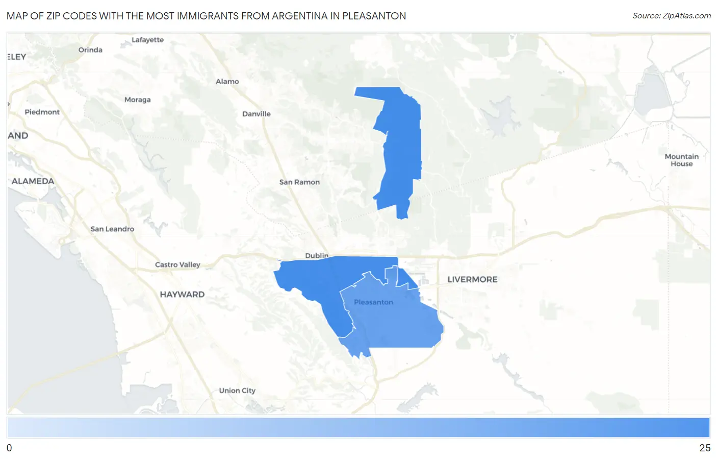 Zip Codes with the Most Immigrants from Argentina in Pleasanton Map