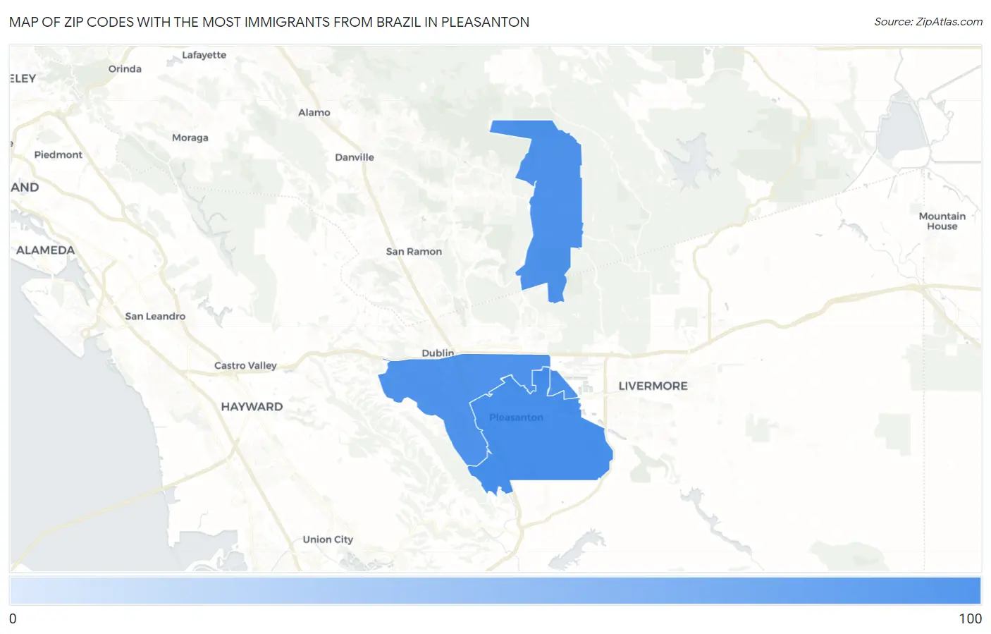 Zip Codes with the Most Immigrants from Brazil in Pleasanton Map