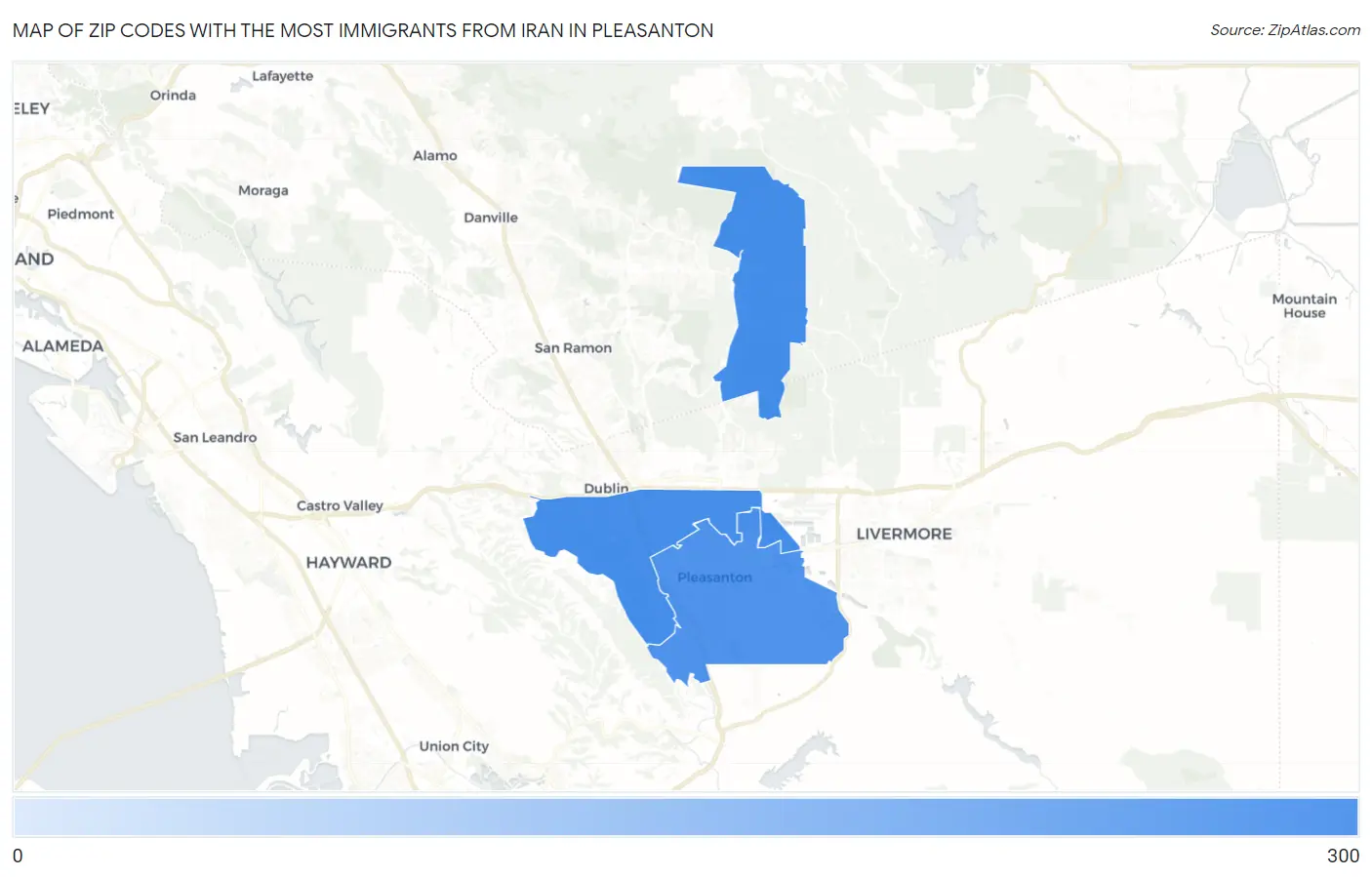 Zip Codes with the Most Immigrants from Iran in Pleasanton Map