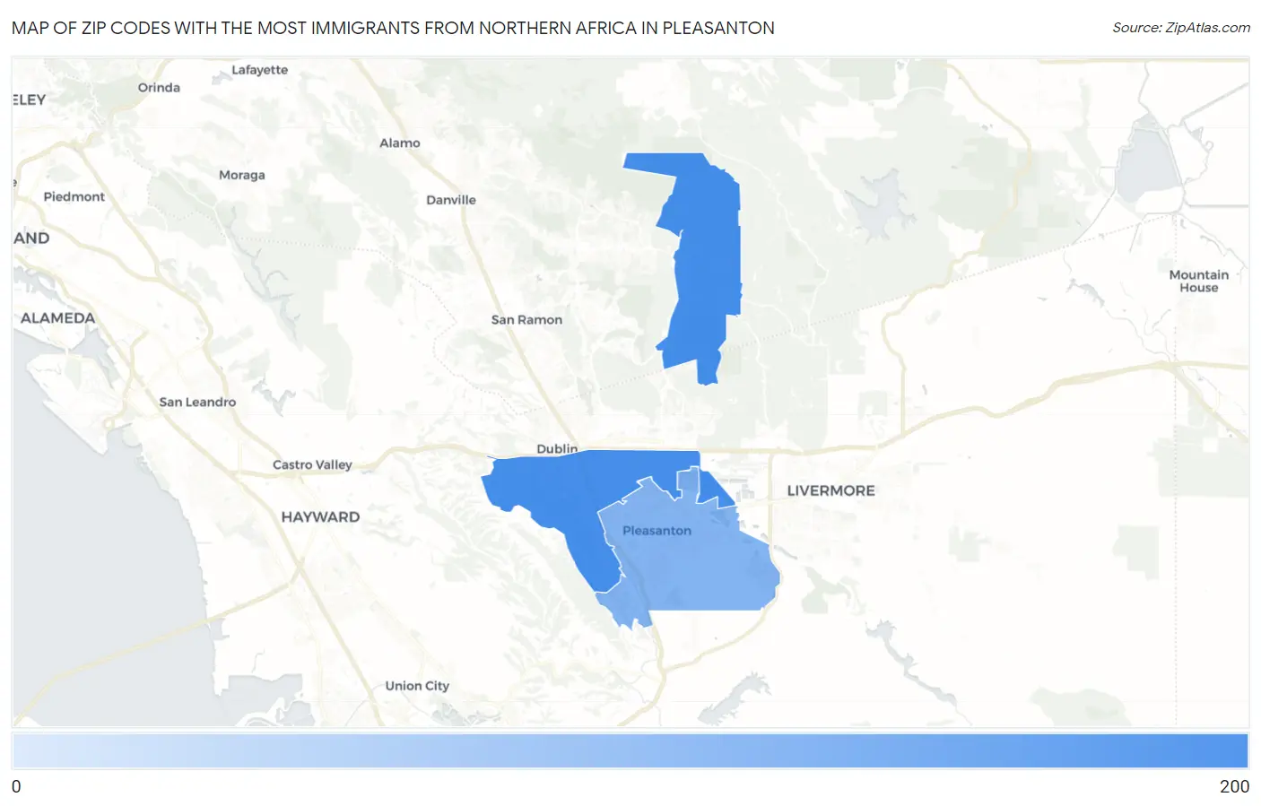 Zip Codes with the Most Immigrants from Northern Africa in Pleasanton Map
