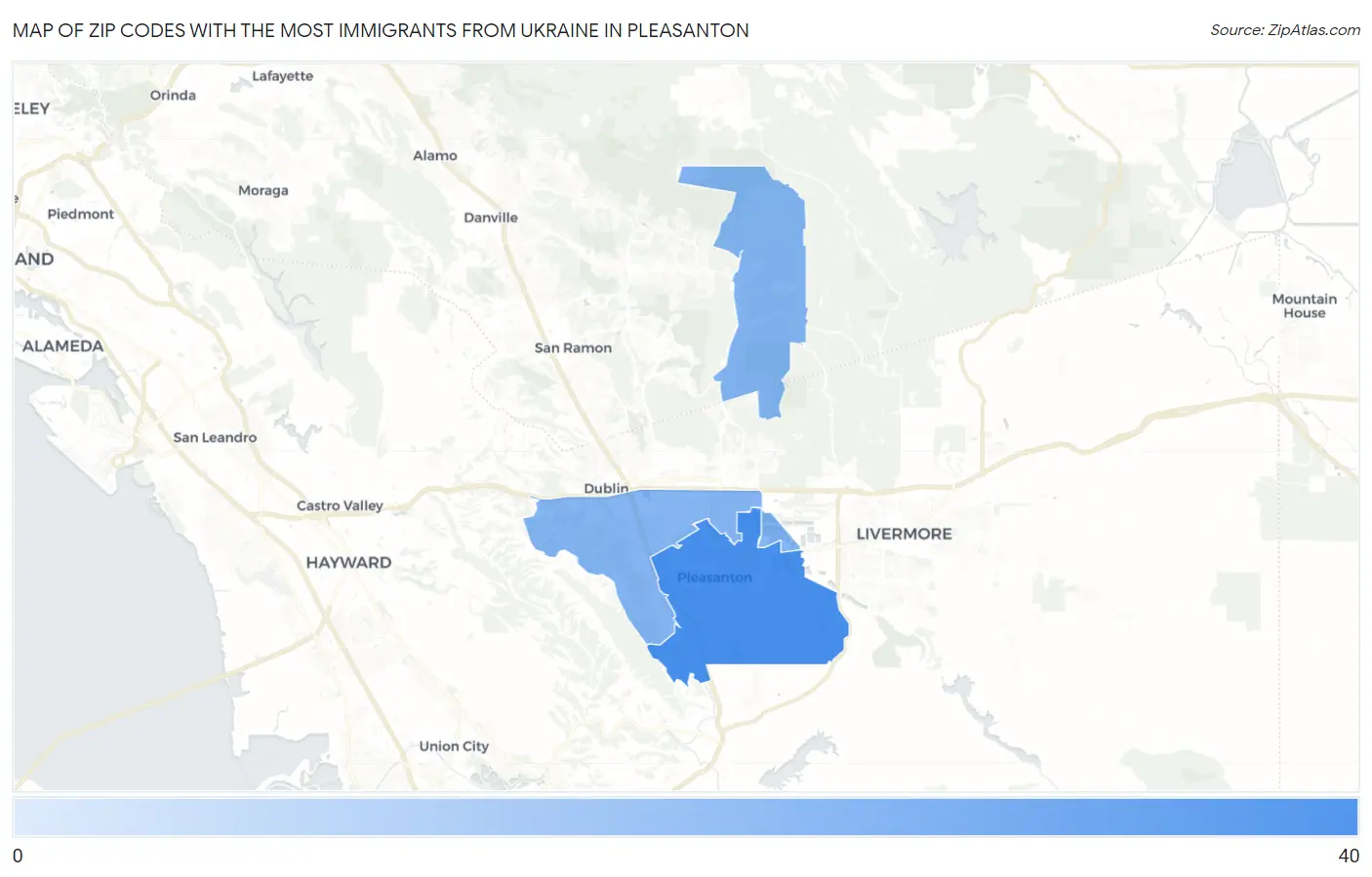 Zip Codes with the Most Immigrants from Ukraine in Pleasanton Map