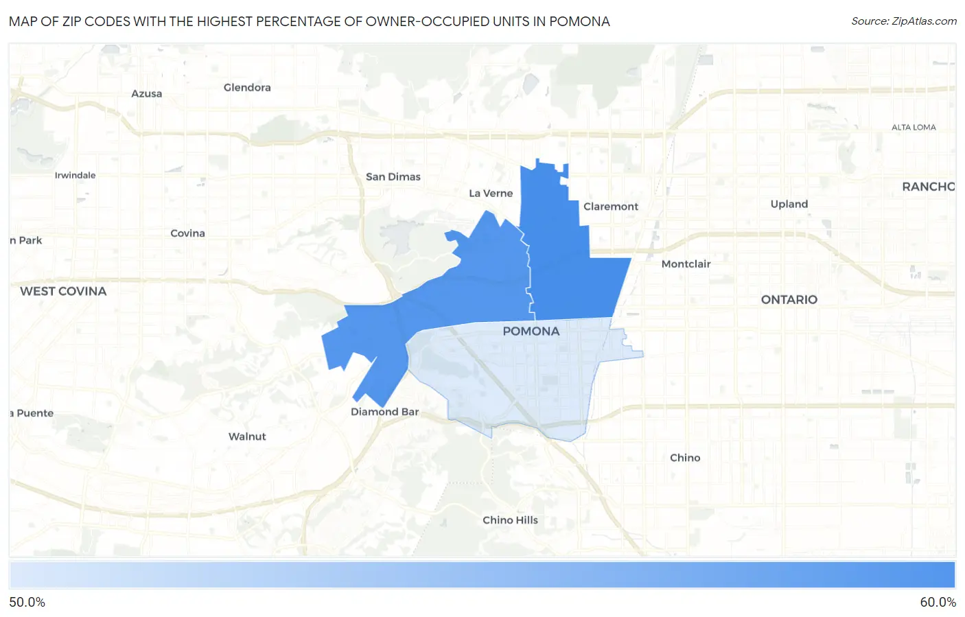 Zip Codes with the Highest Percentage of Owner-Occupied Units in Pomona Map