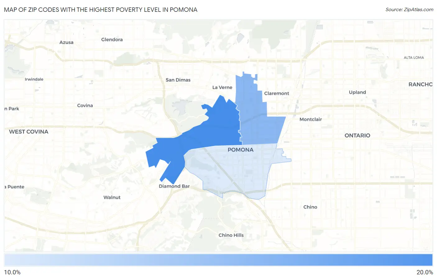 Zip Codes with the Highest Poverty Level in Pomona Map