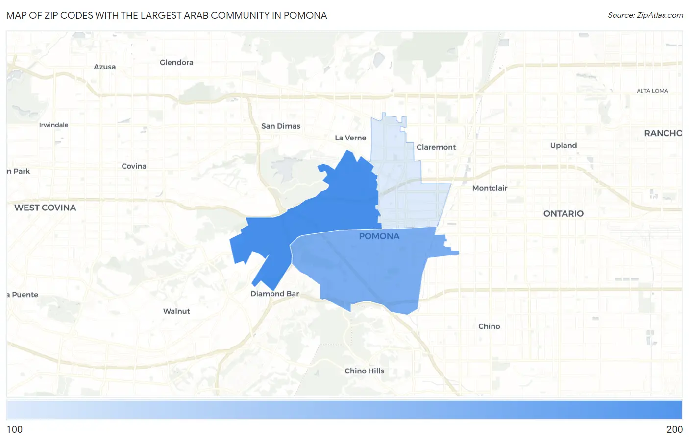 Zip Codes with the Largest Arab Community in Pomona Map