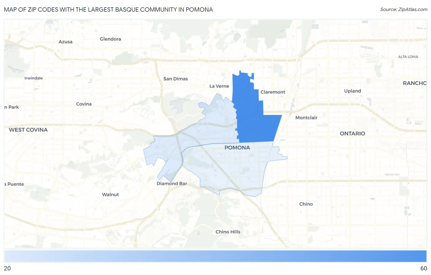Zip Codes with the Largest Basque Community in Pomona Map