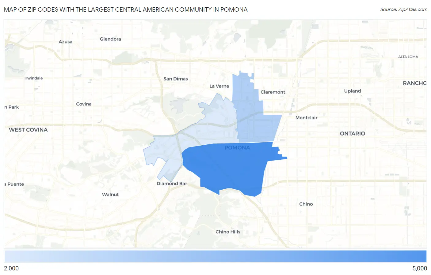 Zip Codes with the Largest Central American Community in Pomona Map