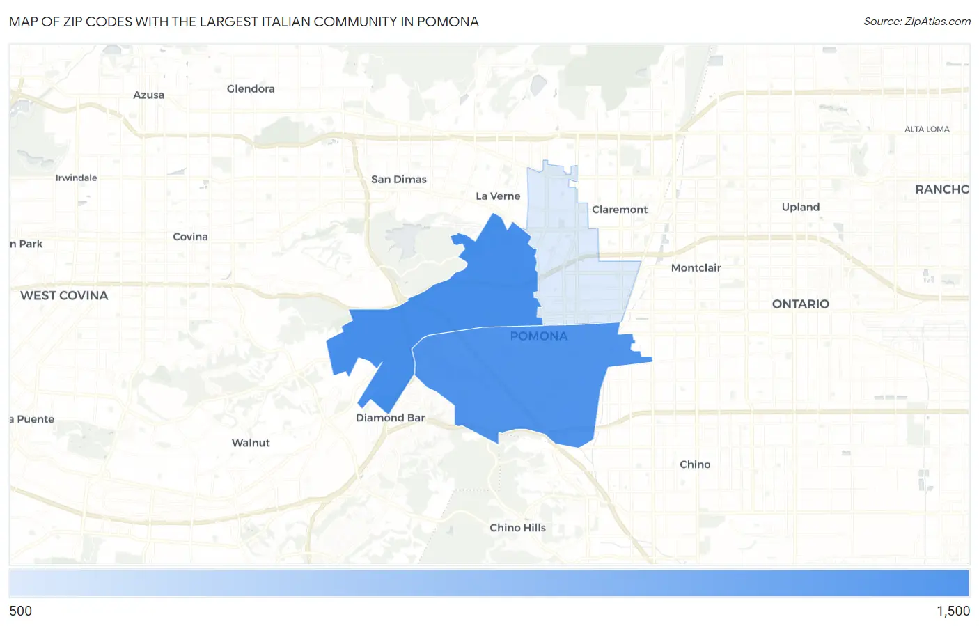 Zip Codes with the Largest Italian Community in Pomona Map