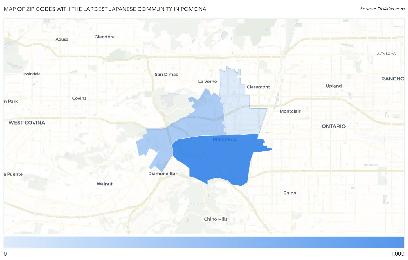 Zip Codes with the Largest Japanese Community in Pomona Map