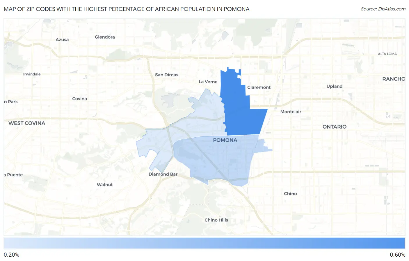Zip Codes with the Highest Percentage of African Population in Pomona Map