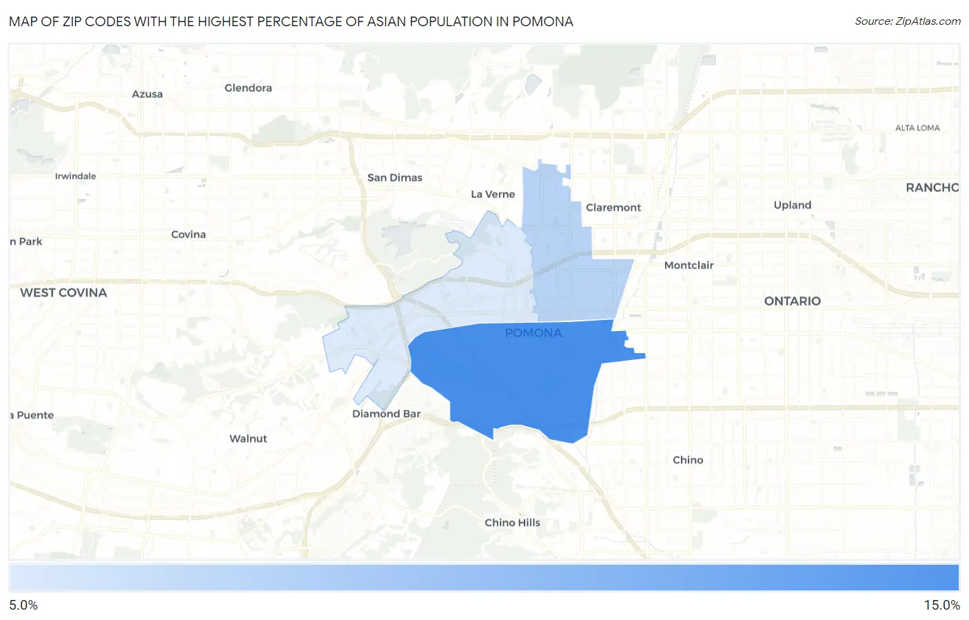 Zip Codes with the Highest Percentage of Asian Population in Pomona Map
