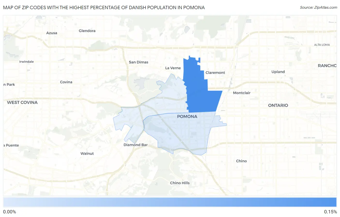 Zip Codes with the Highest Percentage of Danish Population in Pomona Map