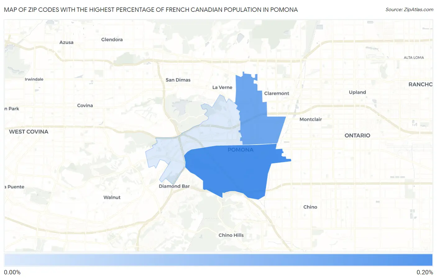 Zip Codes with the Highest Percentage of French Canadian Population in Pomona Map