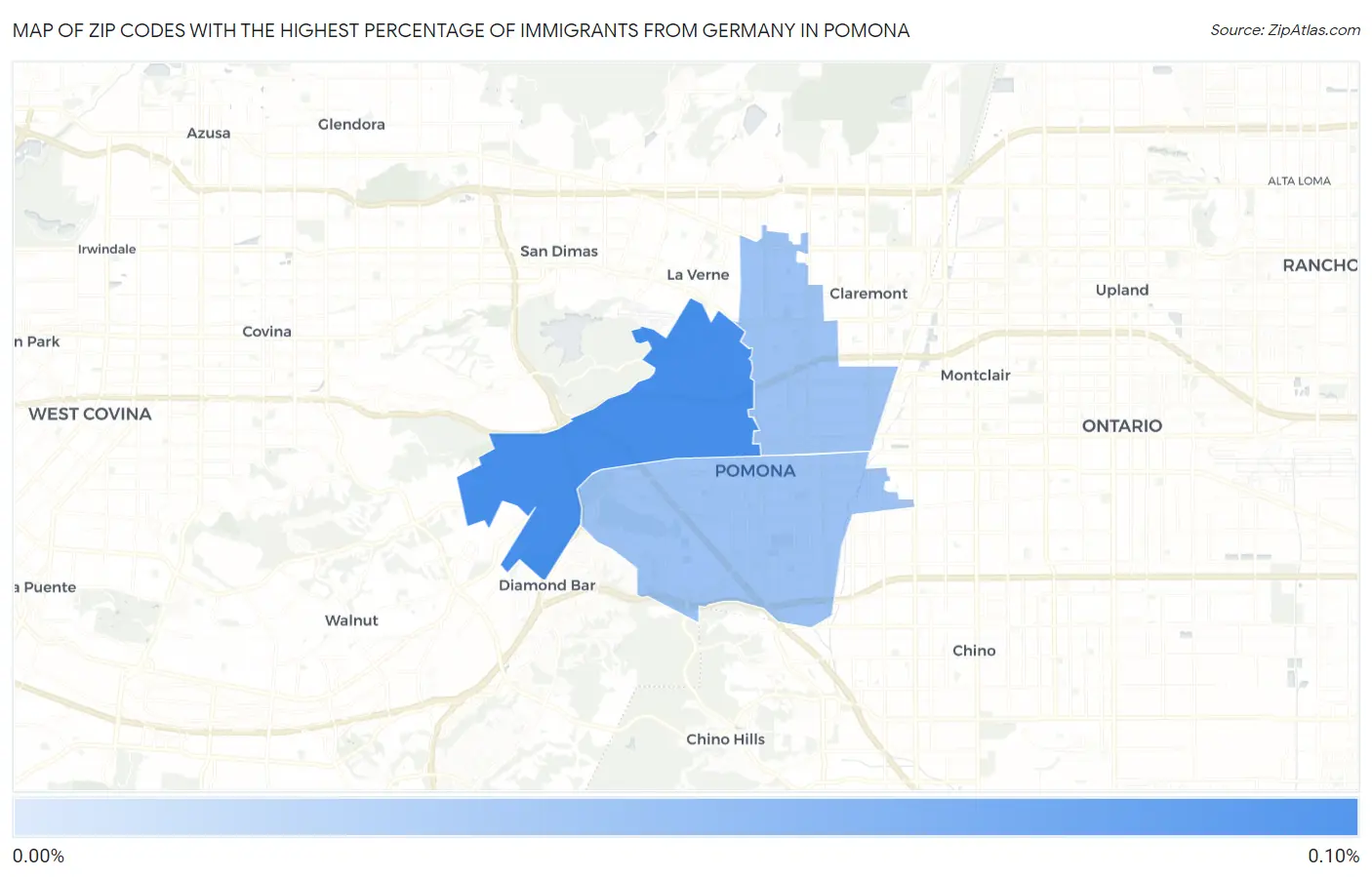 Zip Codes with the Highest Percentage of Immigrants from Germany in Pomona Map