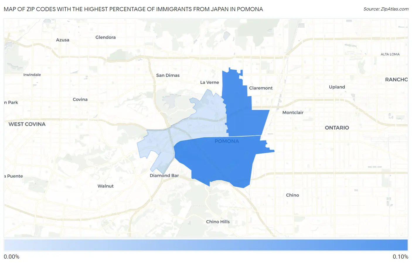 Zip Codes with the Highest Percentage of Immigrants from Japan in Pomona Map