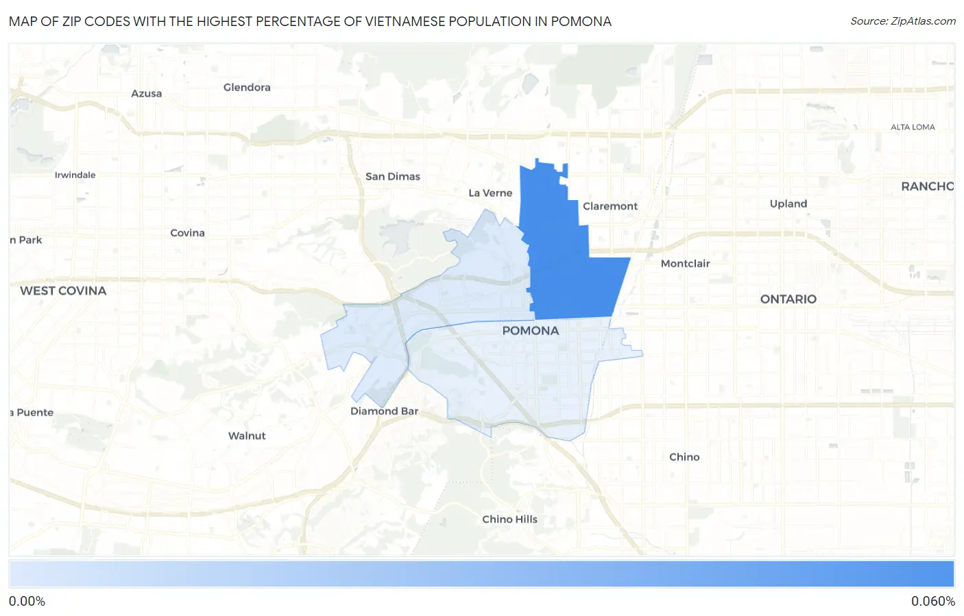 Zip Codes with the Highest Percentage of Vietnamese Population in Pomona Map