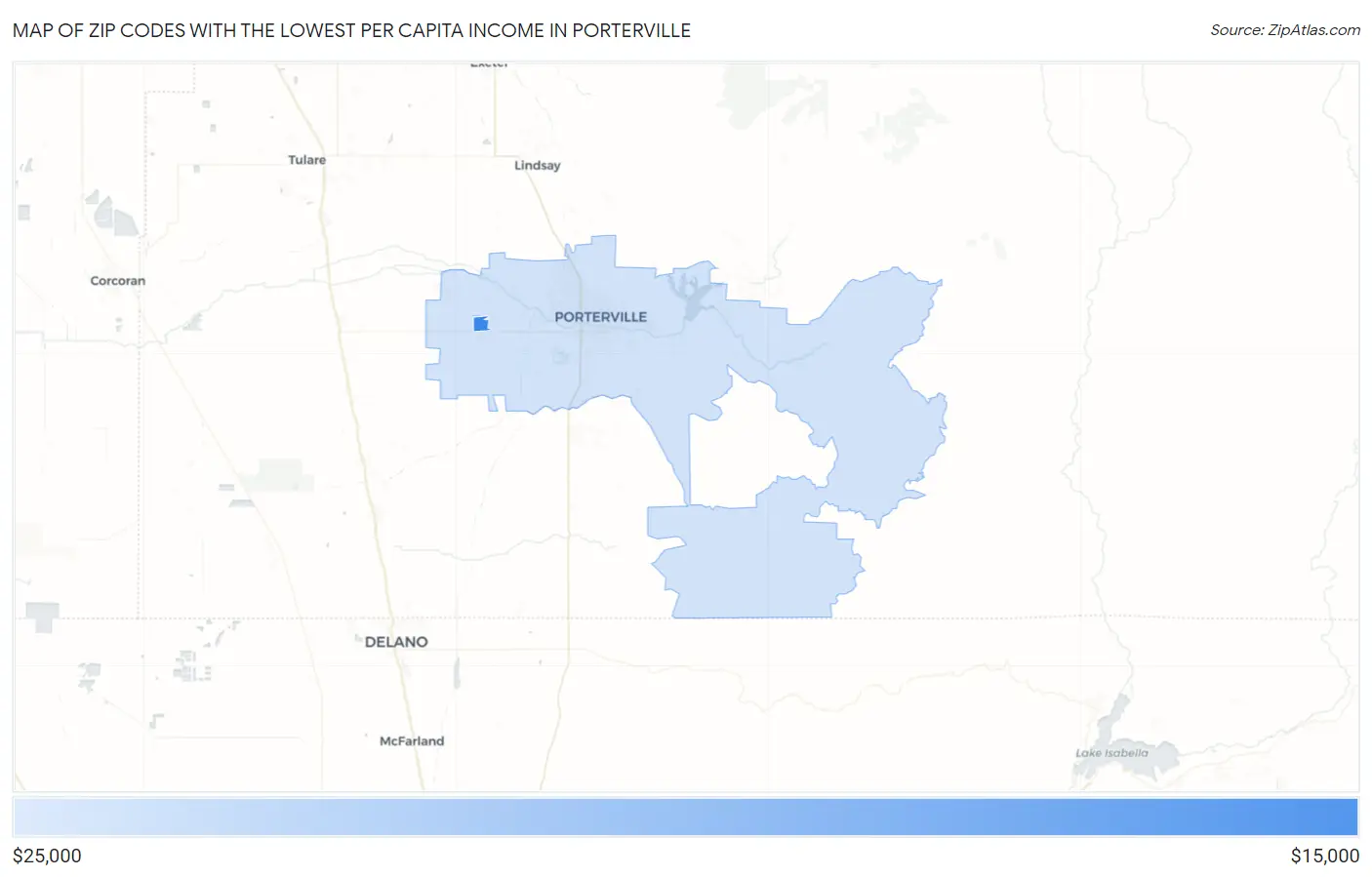 Zip Codes with the Lowest Per Capita Income in Porterville Map