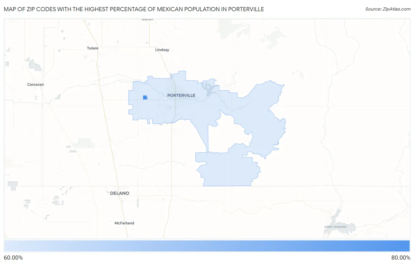 Zip Codes with the Highest Percentage of Mexican Population in Porterville Map