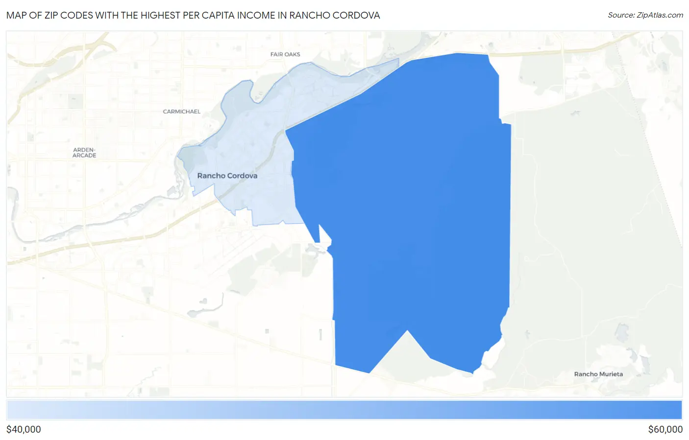 Zip Codes with the Highest Per Capita Income in Rancho Cordova Map