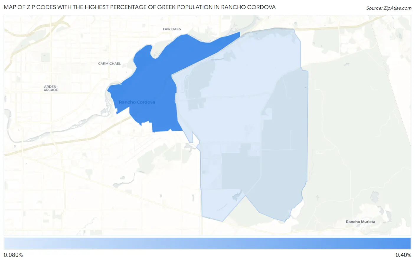 Zip Codes with the Highest Percentage of Greek Population in Rancho Cordova Map