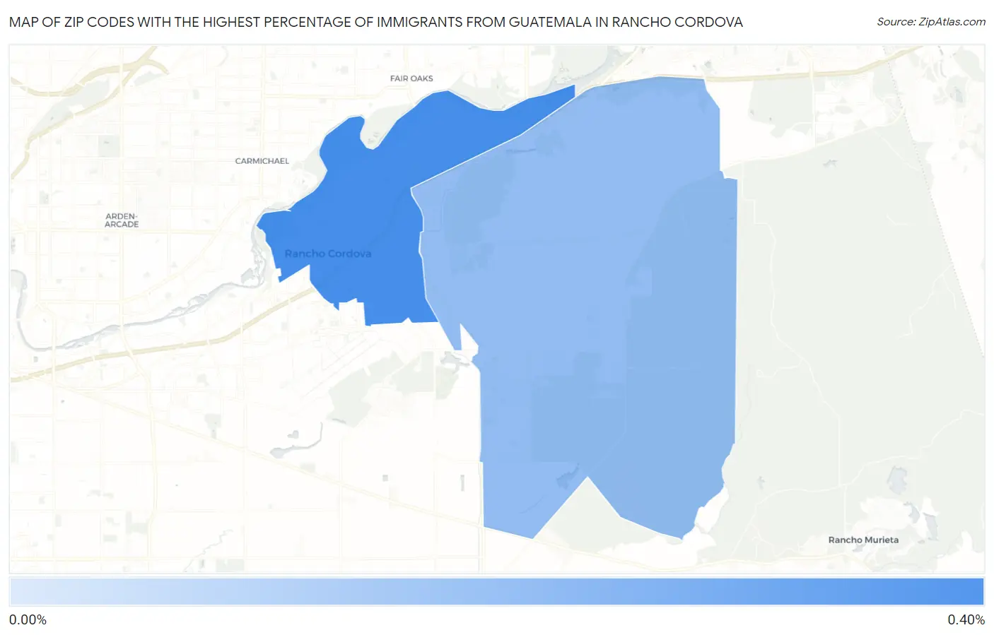 Zip Codes with the Highest Percentage of Immigrants from Guatemala in Rancho Cordova Map