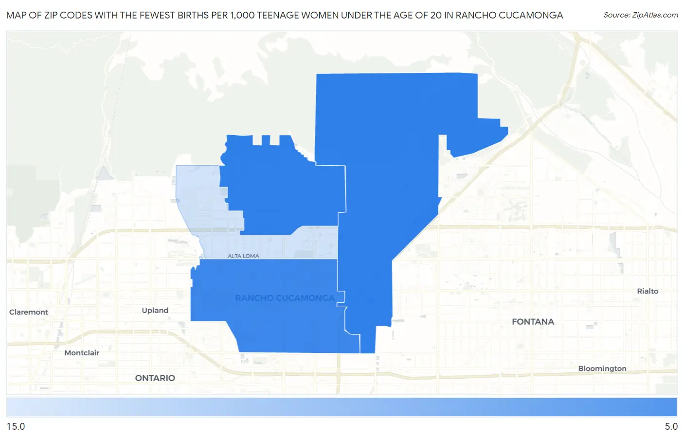 Zip Codes with the Fewest Births per 1,000 Teenage Women Under the Age of 20 in Rancho Cucamonga Map