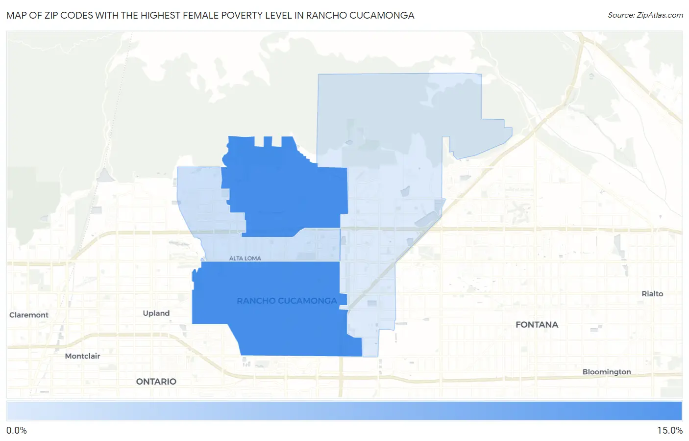 Zip Codes with the Highest Female Poverty Level in Rancho Cucamonga Map