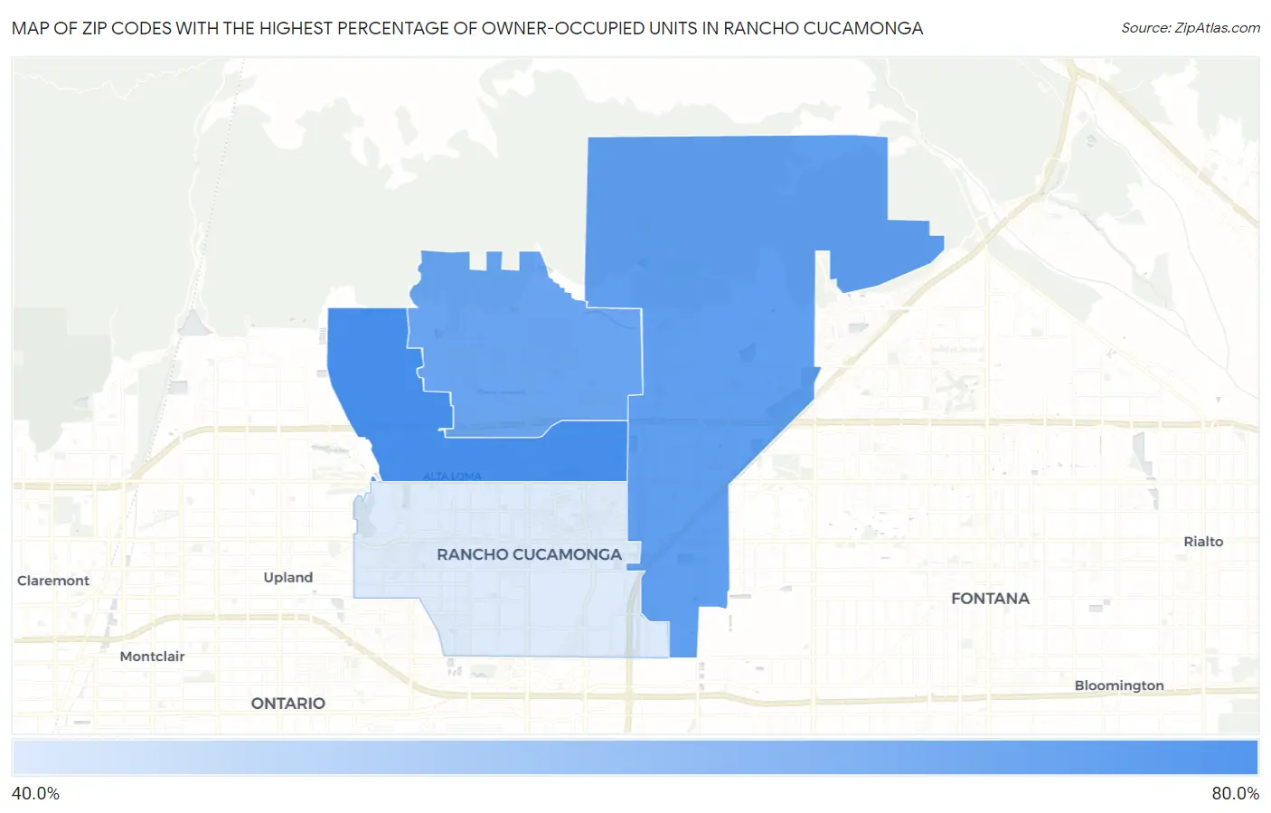 Zip Codes with the Highest Percentage of Owner-Occupied Units in Rancho Cucamonga Map