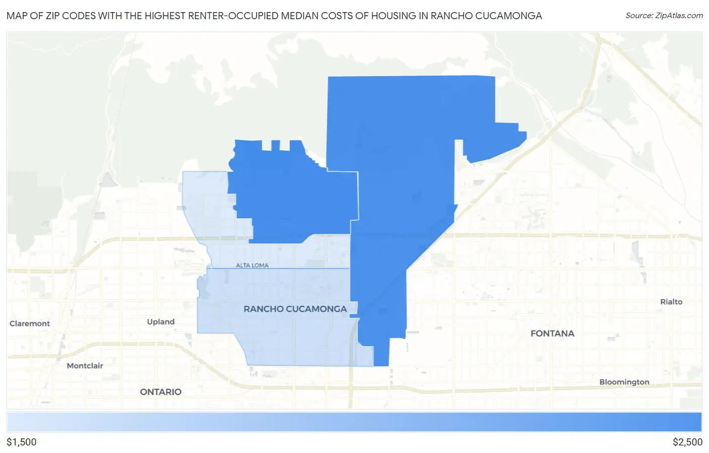 Zip Codes with the Highest Renter-Occupied Median Costs of Housing in Rancho Cucamonga Map