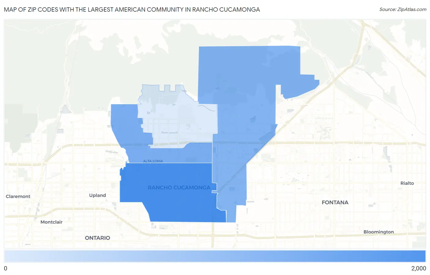 Zip Codes with the Largest American Community in Rancho Cucamonga Map