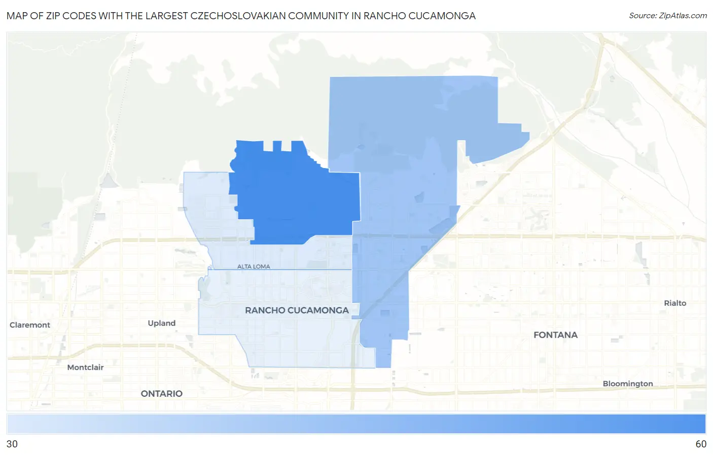 Zip Codes with the Largest Czechoslovakian Community in Rancho Cucamonga Map