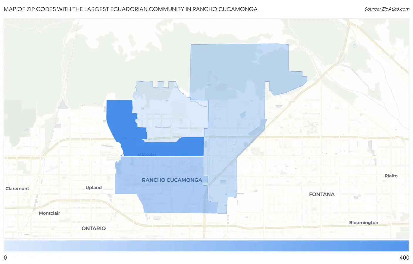 Zip Codes with the Largest Ecuadorian Community in Rancho Cucamonga Map