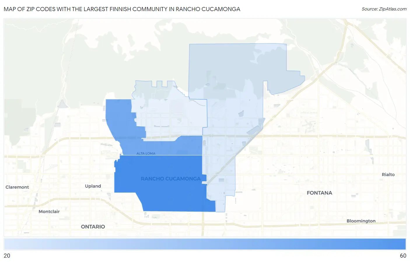 Zip Codes with the Largest Finnish Community in Rancho Cucamonga Map