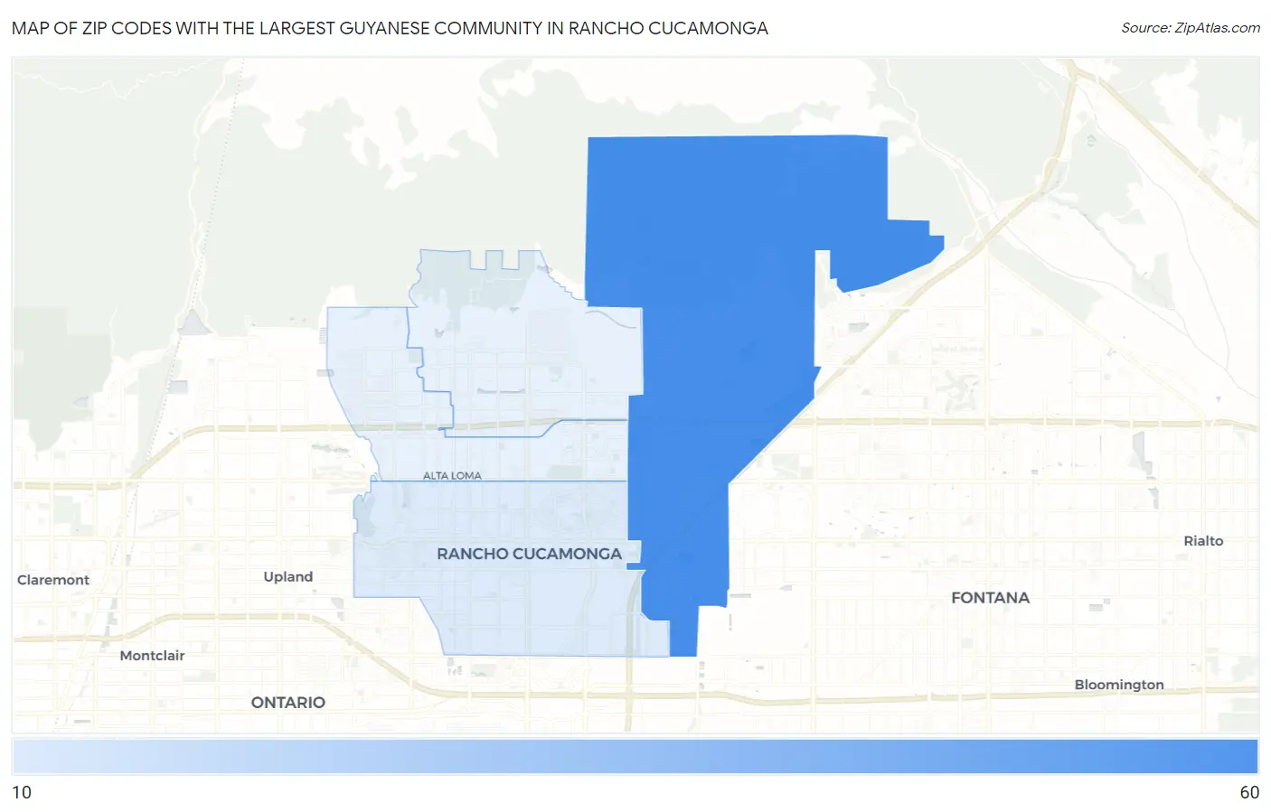 Zip Codes with the Largest Guyanese Community in Rancho Cucamonga Map