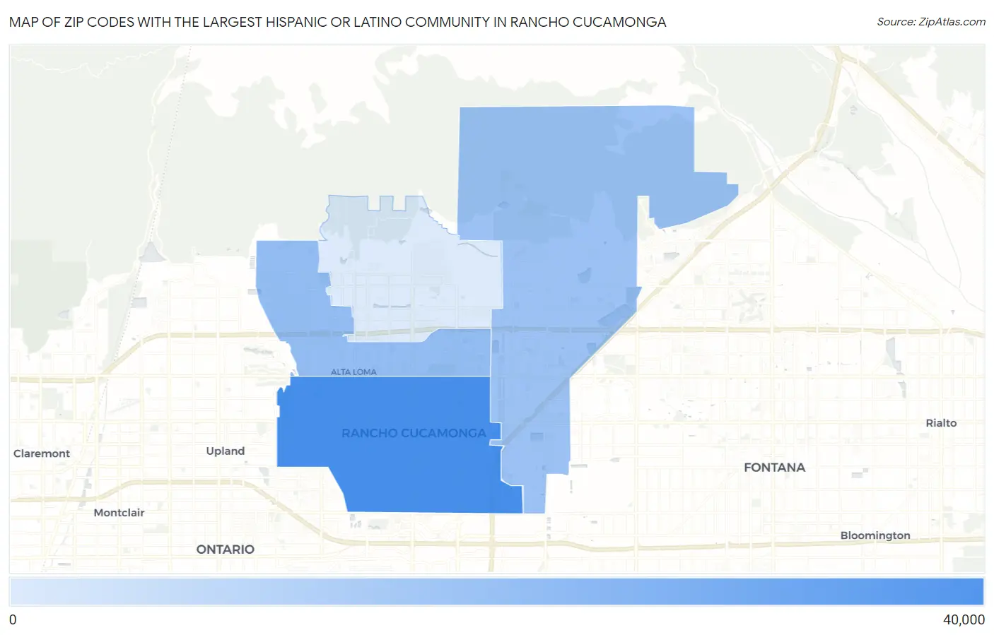 Zip Codes with the Largest Hispanic or Latino Community in Rancho Cucamonga Map