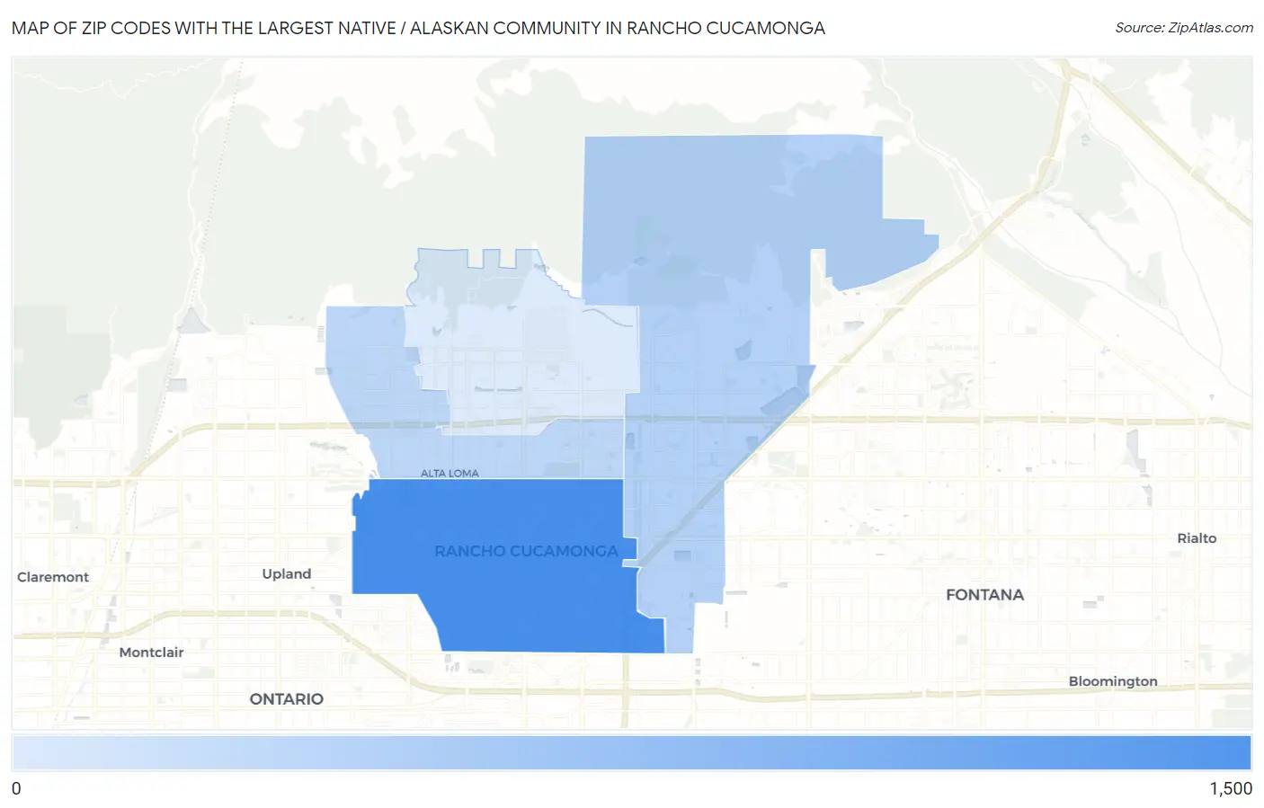 Zip Codes with the Largest Native / Alaskan Community in Rancho Cucamonga Map