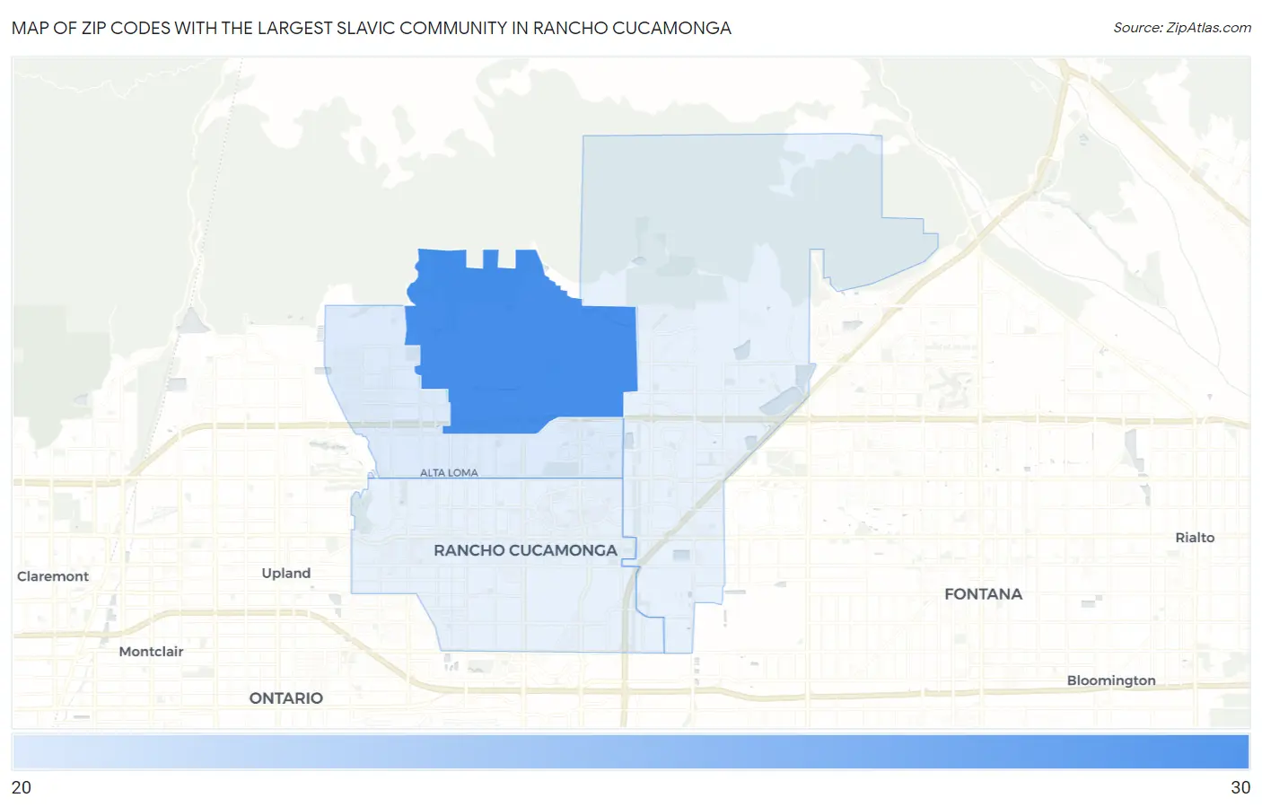 Zip Codes with the Largest Slavic Community in Rancho Cucamonga Map