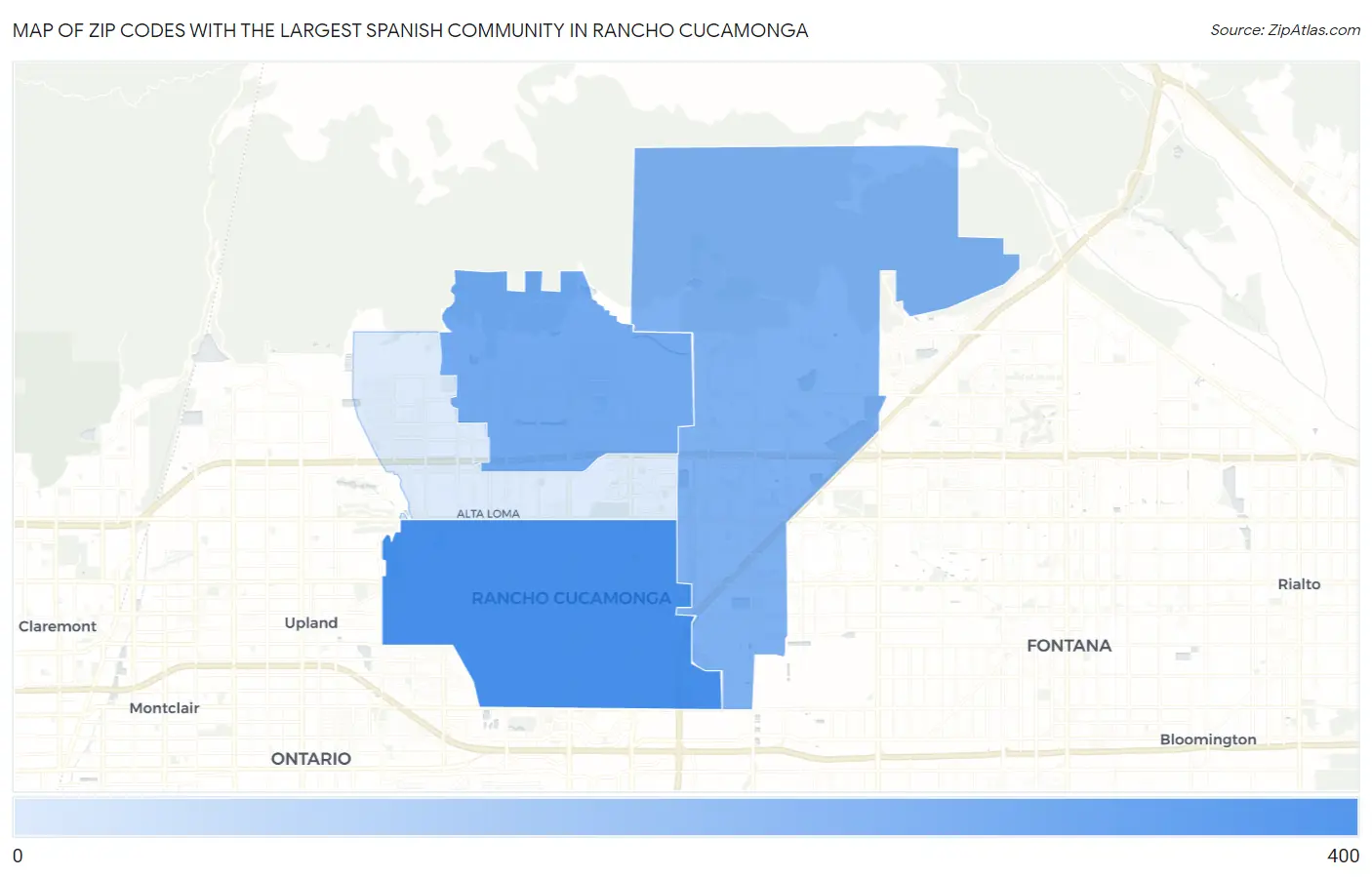 Zip Codes with the Largest Spanish Community in Rancho Cucamonga Map
